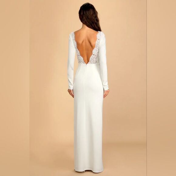 NWT Lulus Romantic Moments White Lace Long Sleeve Maxi Dress - Picture 5 of 10